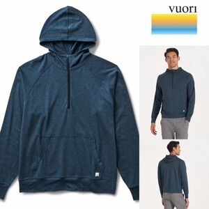 Vuori Ponto Performance Indigo Heather Half-Zip Hoodie Men’s Small Soft Stretch